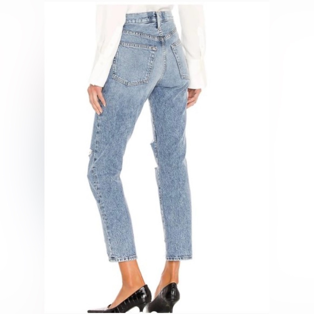FRAME Le Original Distressed Straight Leg Jeans in Cascade Blue Rips-SZ 24 - Picture 3 of 15